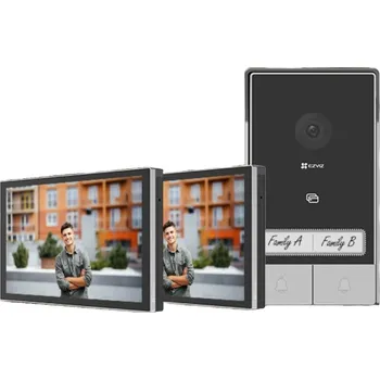 EZVIZ chytrý domácí interkom HP7 2-Family Kit-EU/ Wi-Fi/ 2048 x 1296/ 2x 7" dotykový monitor/ zvonek/ IP65/ černo-stř.