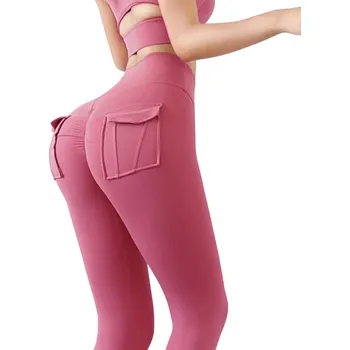 Dámské kalhoty Dámské sportovní legíny s vysokým pasem a kapsami Pružné elastické kalhoty na cvičení Úzký střih Pohodlné fitness oblečení červená M