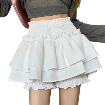 Dámská sukně Dámská mini sukně s vysokým elastickým pasem Stylová krátká sukně s volánky Letní sukně do města Volnočasová sukně pro ženy bílá S