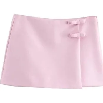 Dámská sukně Elegantní dámská mini sukně s mašlí Upnutá krátká sukně s dekorem Elegantní kraťasová sukně do města Pracovní a večerní outfit růžová L