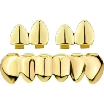 Zubní nit Lesklé zubní grillz 38x11 mm a 15x10 mm Hip Hop doplněk Zlatá Stříbrná barva Horní a spodní zuby Pro muže ženy Cosplay Halloween Dárek zlatá