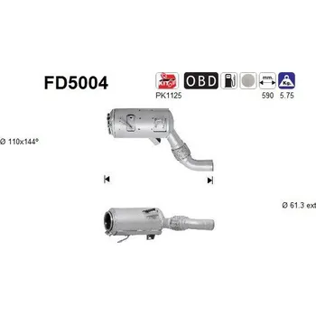 Filtr pevných částic Filtr sazových částic, výfukový systém AS FD5004
