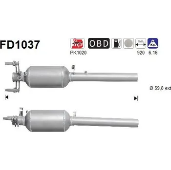 Filtr pevných částic Filtr sazových částic, výfukový systém AS FD1037