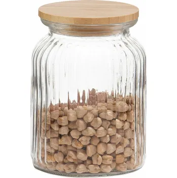 Dóza na potraviny s víkem Andrea House MS72137 Sklo Bambus Transparentní Přírodní (1 l)