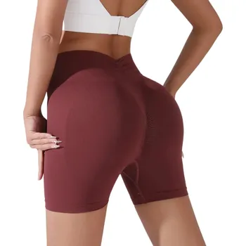Dámské kraťasy Dámské sportovní kraťasy s vysokým pasem Stahovací pas Elastické šortky na cvičení Zeštíhlující fitness legíny Jóga běh posilovna vínová L