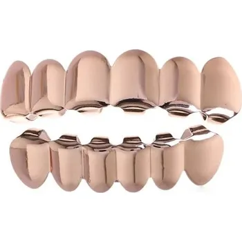Dárková krabička Zlaté hiphopové grillz horní a spodní sada s lesklým povrchem Silikonové přizpůsobení Zubní šperky pro muže a ženy Kostýmový doplněk růžová