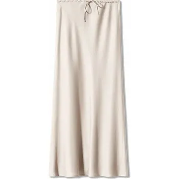 Dámská sukně Dlouhá saténová sukně s vysokým pasem Elegantní dámská sukně se šněrováním Lesklá sukně pro ženy Večerní a společenské nošení bílá M