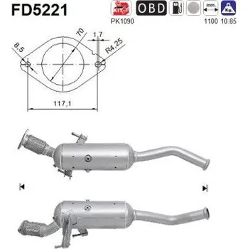 Filtr pevných částic Filtr sazových částic, výfukový systém AS FD5221