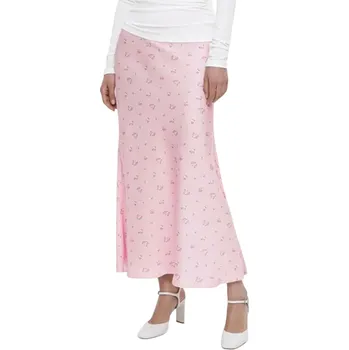 Dámská sukně Letní saténová dlouhá sukně pro ženy s květinovým vzorem Volná maxi sukně s vysokým pasem Elegantní květovaná sukně na léto růžová L