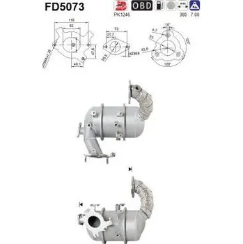 Filtr pevných částic Filtr sazových částic, výfukový systém AS FD5073
