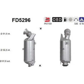 Filtr pevných částic Filtr sazových částic, výfukový systém AS FD5296