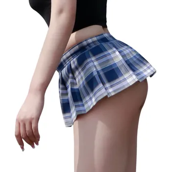Dámská sukně Krátká vintage kostkovaná skládaná mini sukně Sexy japonský školní styl Áčkový střih Lehká látka Cosplay retro oblečení modrá