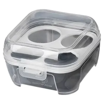 Plastová přenosná krabička na 4 vejce 10,5 x 10,5 x 6,5 cm Skladování vajec Kempování Piknik Kuchyňská pomůcka Otvor na zavěšení