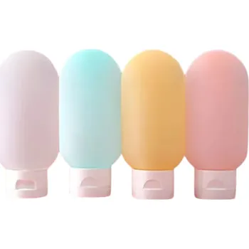 Sada 4 silikonových cestovních lahviček 60 ml Měkké plnitelné tuby na šampon a mléko Přenosné stlačovací nádobky Světlé barvy