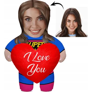 Polštář Foto Polštář Panenka 3D s Tvojí Tváří + Potisk Srdce