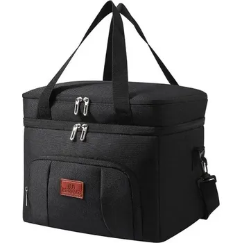 Dvouvrstvá termo taška 21 x 26 x 19 cm Neutrální barvy Obědová chladicí taška s izolační vrstvou Dvoupodlažní design Přenosná taška na jídlo černá