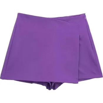 Dámské oblečení Dámské asymetrické kraťasy s vysokým pasem Boční zip Elegantní jednobarevné vintage šortky Stylové letní kraťasy pro volný čas fialová L