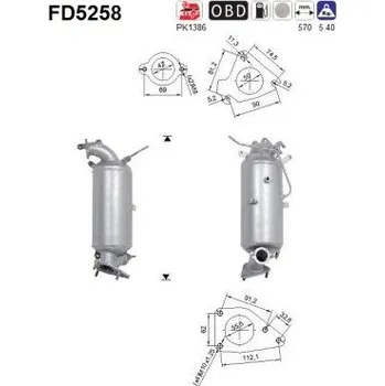 Filtr pevných částic Filtr sazových částic, výfukový systém AS FD5258