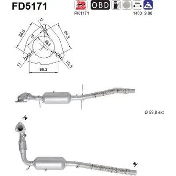 Filtr pevných částic Filtr sazových částic, výfukový systém AS FD5171