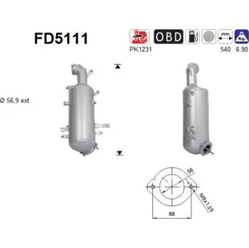 Filtr pevných částic Filtr sazových částic, výfukový systém AS FD5111