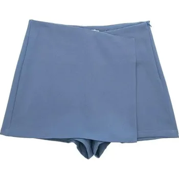 Dámské asymetrické kraťasy s vysokým pasem Boční zip Elegantní jednobarevné vintage šortky Stylové letní kraťasy pro volný čas modrá L
