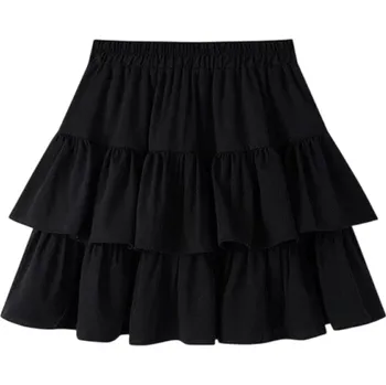 Dámská sukně Dámská plisovaná áčková sukně s volánky Vrstvená mini sukně s elastickým pasem Elegantní sukně pro každodenní nošení i večírky černá S