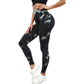 Dámské legíny Dámské batikované bezešvé sportovní legíny s vysokým pasem Push-up efekt Rychleschnoucí elastické legíny Lehká prodyšná tkanina černá L