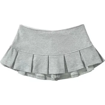 Dámská sukně Šedá plisovaná mini sukně s nízkým pasem Krátká skládaná sukně pro dívky a ženy Moderní školní styl Streetwear outfit do města i na léto XL