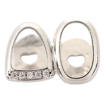 Zubní nit Halloween grillz zubní čepice pro dva zuby Dutý design s kamínky Zlato-stříbrná barva Hip hop šperk Pro ženy i muže Stylová dekorace zubů stříbrná