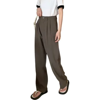Dámské oblečení Dámské společenské volné kalhoty s vysokým pasem Rovný střih Elegantní kalhoty do práce Ležérní styl Zapínání na knoflík hnědá XL