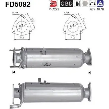 Filtr pevných částic Filtr sazových částic, výfukový systém AS FD5092