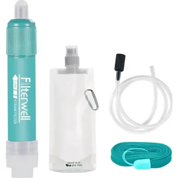 Paintballová výstroj Mini vodní filtr pro přežití 0,01 mikronu s 500ml vakem Silikonová trubice 60cm Přenosný čistič vody Kempování Turistika Cestování modrá