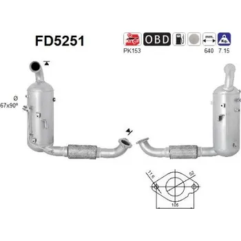Filtr pevných částic Filtr sazových částic, výfukový systém AS FD5251