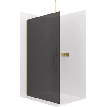 CERANO - Sprchová zástěna Walk-in Onyx Top Round L/P - 8 mm - kulatá vzpěra - zlatá kartáčovaná, grafitové sklo - 30x200 cm