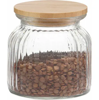 Dóza na potraviny s víkem Andrea House MS72136 Sklo Bambus Transparentní Přírodní (600 ml)
