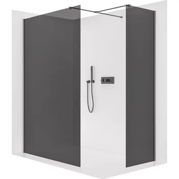 CERANO - Sprchová zástěna Walk-in Onyx T L/P - 8 mm - hranatá vzpěra - černá matná, grafitové sklo - 130x40x200 cm
