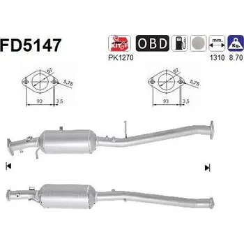 Filtr do auta Filtr sazových částic, výfukový systém AS FD5147