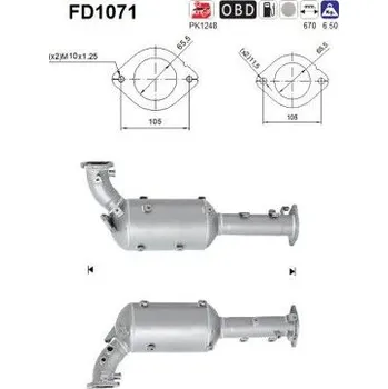 Filtr pevných částic Filtr sazových částic, výfukový systém AS FD1071
