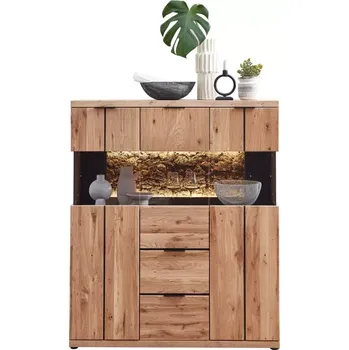 Komoda Komoda Napoli 22 s LED osvětlením 121 cm z masivu dub Bianco