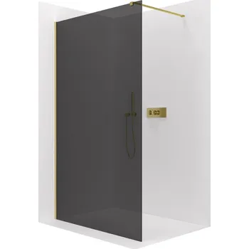 CERANO - Sprchová zástěna Walk-in Onyx Cube L/P - 8 mm - hranatá vzpěra - zlatá kartáčovaná, grafitové sklo - 40x200 cm