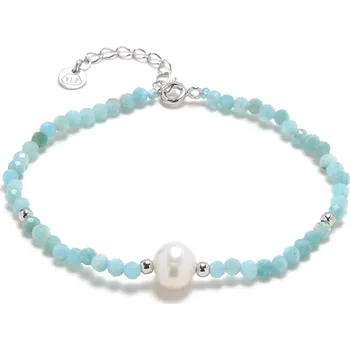Náramek ORO Silver Jemný náramek s amazonitem a perlou - svěží doplněk z přírodních minerálů a stříbra AG 925 modrá