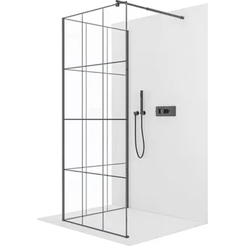 CERANO - Sprchová zástěna Walk-in Onyx Corner Round L/P - 8 mm - kulatá vzpěra - černá matná, industriální sklo - 120x110x200 cm