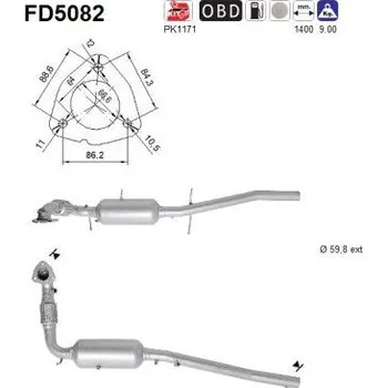 Filtr pevných částic Filtr sazových částic, výfukový systém AS FD5082