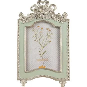 Rám na obraz Světle zelený fotorámeček se zlatostříbrnou aplikací – na fotografii o velikosti 10x15 cm