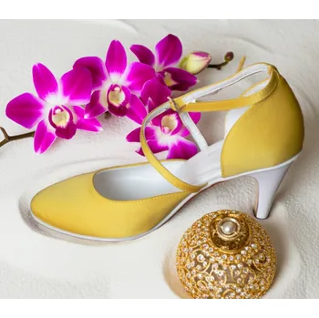 Dámské lodičky Saténové boty s křížovým zapínáním - tmavě žluté Velikost obuvi: 34