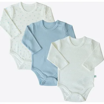 Kojenecký body kitikate 3DÍLNÝ SET - BODY S DLOUHÝM RUKÁVEM MODRÁ - S43378 Velikost: 0 - 1 MĚSÍC