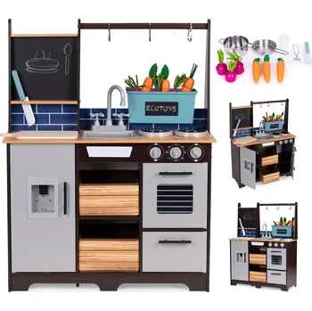 Dětská kuchyňka Velká dřevěná kuchyňka pro děti s příslušenstvím ECOTOYS + doprava zdarma