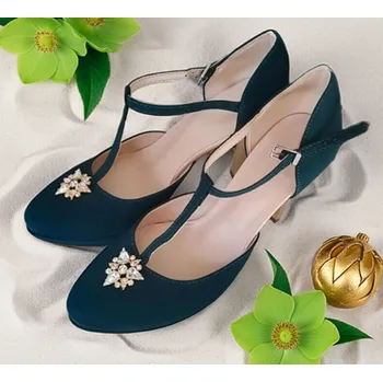 Dámské lodičky Dámské semišové boty s aplikací - tmavě zelené Velikost obuvi: 40