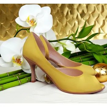 Dámské lodičky Žluté lodičky s otevřenou špičkou - saténové Velikost obuvi: 35