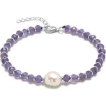 ORO Silver Éterický náramek s fialovými korálky a perlou - minimalistický šperk s přírodní silou